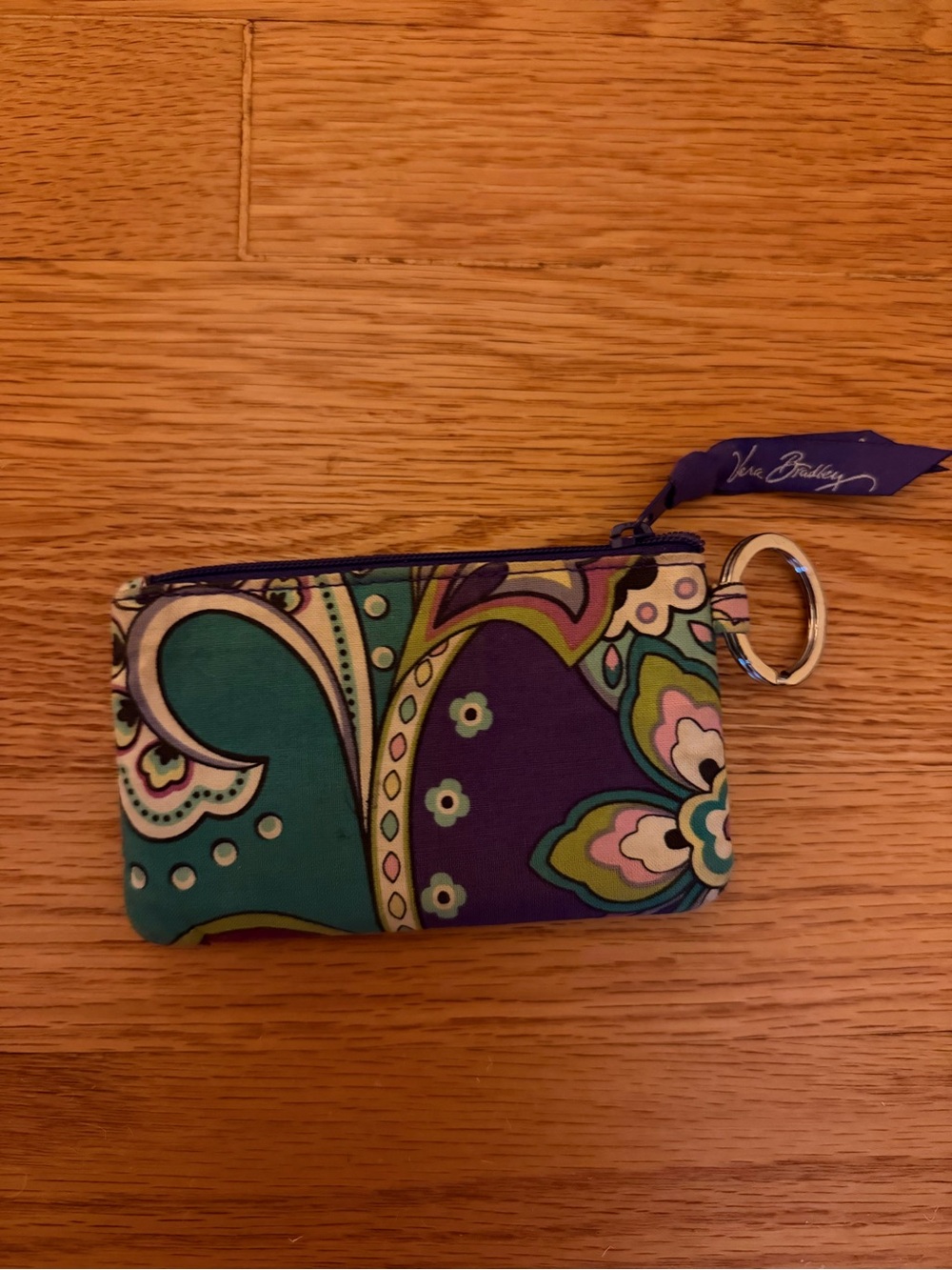 Vera Bradley Teal & Purple Paisley Key Ring Coin Pouch